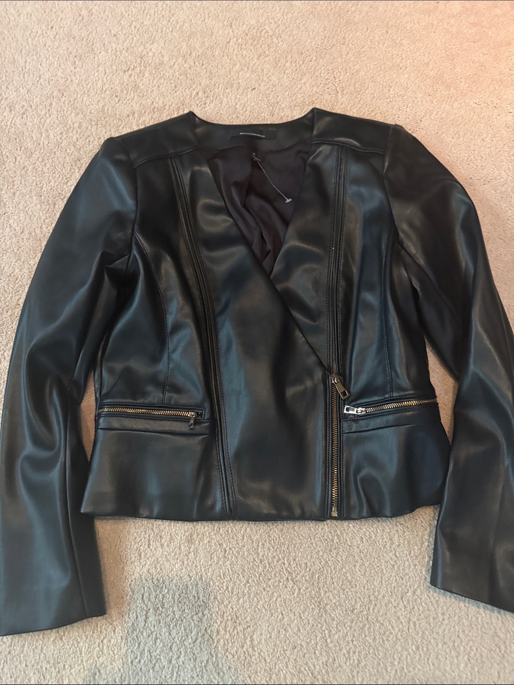 White House Black Market Black Faux Leather Zip-Front Jacket